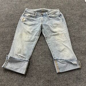 BKE Denim Cropped Jeans Womens Size31 Light Wash Distressed Cotton Capris Ripped